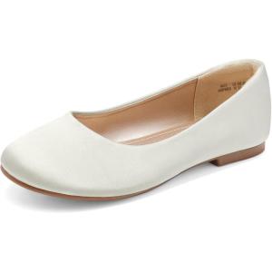 DREAM PAIRS Girls Dress Shoes Slip on Ballerina Flats for Wedding/Party(Ivory/Satin)