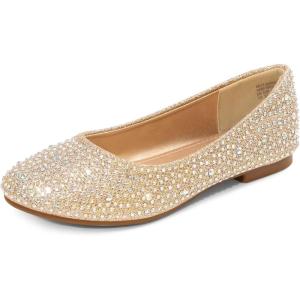 DREAM PAIRS Girls Dress Shoes Slip on Ballerina Flats for Wedding/Party(Muy-shine-gold Glitter)