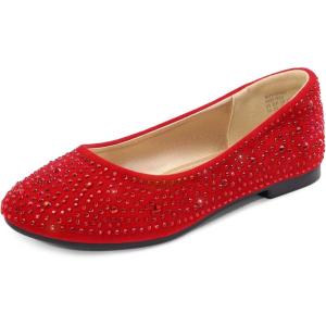 DREAM PAIRS Girls Dress Shoes Slip on Ballerina Flats for Wedding/Party(Muy-shine-red)