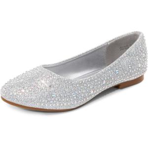 DREAM PAIRS Girls Dress Shoes Slip on Ballerina Flats for Wedding/Party(Muy-shine-silver Glitter)
