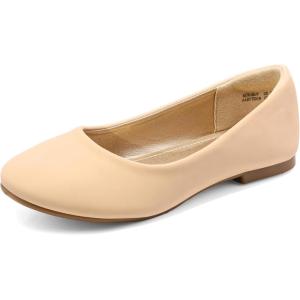 DREAM PAIRS Girls Dress Shoes Slip on Ballerina Flats for Wedding/Party(Nude/Nubuck)