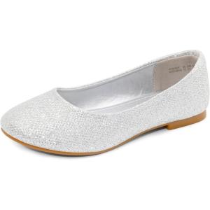 DREAM PAIRS Girls Dress Shoes Slip on Ballerina Flats for Wedding/Party(Silver/Glitter)