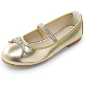 DREAM PAIRS Girls Dress Shoes Slip-on Flower Girl Ballet Flats for Party, Wedding, Performance, Prom, Graduation(Gold)