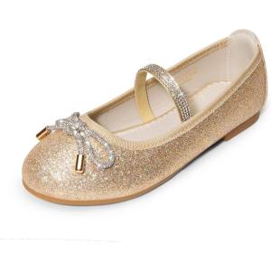 DREAM PAIRS Girls Dress Shoes Slip-on Flower Girl Ballet Flats for Party, Wedding, Performance, Prom, Graduation(Gold/Glitter)