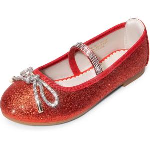 DREAM PAIRS Girls Dress Shoes Slip-on Flower Girl Ballet Flats for Party, Wedding, Performance, Prom, Graduation(Red/Glitter)