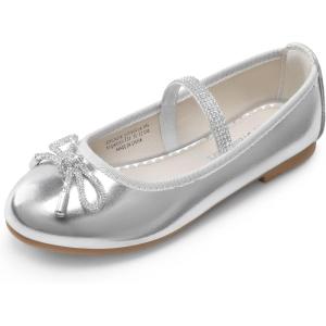 DREAM PAIRS Girls Dress Shoes Slip-on Flower Girl Ballet Flats for Party, Wedding, Performance, Prom, Graduation(Silver)