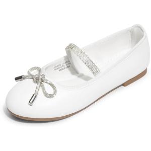 DREAM PAIRS Girls Dress Shoes Slip-on Flower Girl Ballet Flats for Party, Wedding, Performance, Prom, Graduation(White)
