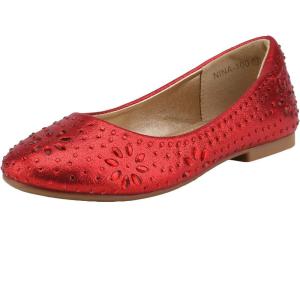 DREAM PAIRS Girls Dress Shoes Slip-on Rhinestone Glitter Ballet Flats for Wedding, Party, Birthday, Prom, Little Kid/Big Kid(Nina-100-red)