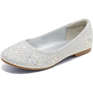 DREAM PAIRS Girls Dress Shoes Slip-on Rhinestone Glitter Ballet Flats for Wedding, Party, Birthday, Prom, Little Kid/Big Kid(Nina-100-silver Glitter)