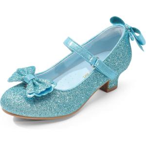 DREAM PAIRS Girls Dress Shoes Toddler Little Girls Heels Mary Jane Princess Shoes with Interchangeable Bow for Flower Girl Wedding Party(Blue)