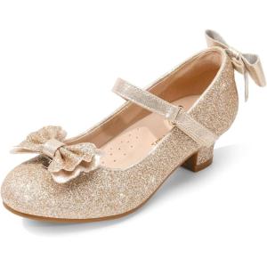DREAM PAIRS Girls Dress Shoes Toddler Little Girls Heels Mary Jane Princess Shoes with Interchangeable Bow for Flower Girl Wedding Party(Gold)