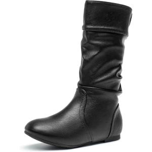 DREAM PAIRS Girl’s Faux Fur Lined Knee High Winter Riding Boots(Toddler/Little Kid/Big Kid)(Blvd-black Pu)