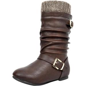 DREAM PAIRS Girl’s Faux Fur Lined Knee High Winter Riding Boots(Toddler/Little Kid/Big Kid)(Brown)