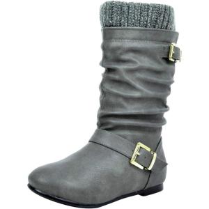 DREAM PAIRS Girl’s Faux Fur Lined Knee High Winter Riding Boots(Toddler/Little Kid/Big Kid)(Grey)