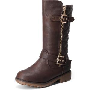 DREAM PAIRS Girls Faux Fur Lining Knee High Winter Motorcycle Riding Boots Toddler/Little Kid/Big Kid(Brown)
