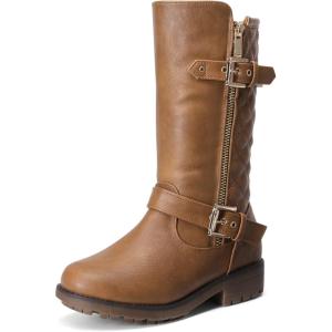 DREAM PAIRS Girls Faux Fur Lining Knee High Winter Motorcycle Riding Boots Toddler/Little Kid/Big Kid(Tan)