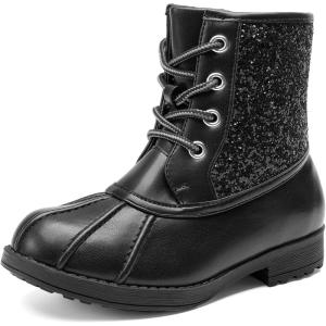 DREAM PAIRS Girls Glitter Ankle Boots Warm and Soft Velvet Lining with Side Zipper for Toddler/Little Kid/Big Kid(All Black)