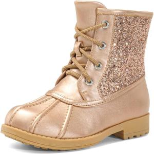DREAM PAIRS Girls Glitter Ankle Boots Warm and Soft Velvet Lining with Side Zipper for Toddler/Little Kid/Big Kid(Rose/Gold)