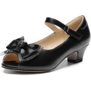 DREAM PAIRS Girls Heels Dress Shoes Flats for Wedding Bow Flower Princess Shoes for Little Kid/Big Kid(Black-pu)