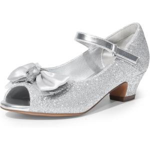 DREAM PAIRS Girls Heels Dress Shoes Flats for Wedding Bow Flower Princess Shoes for Little Kid/Big Kid(Silver-glitter)