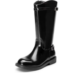 DREAM PAIRS Girls Knee High Boots Side Zipper Riding Shoes for Little Kid/Big Kid(All Black)