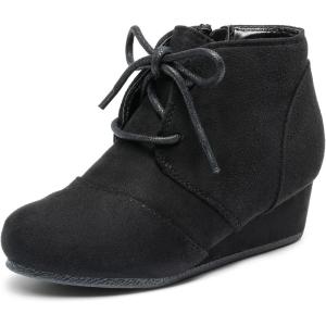 DREAM PAIRS Girls Low Wedge Heel Booties Side Zipper Ankle Boots Toddler/Little Kid/Big Kid(Black)