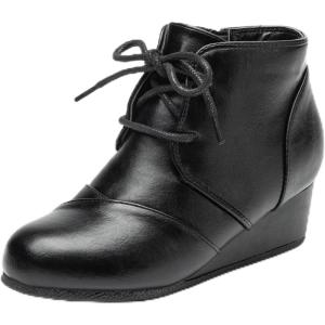 DREAM PAIRS Girls Low Wedge Heel Booties Side Zipper Ankle Boots Toddler/Little Kid/Big Kid(Black-pu)