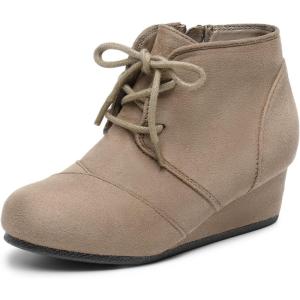 DREAM PAIRS Girls Low Wedge Heel Booties Side Zipper Ankle Boots Toddler/Little Kid/Big Kid(Taupe)