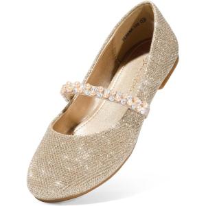 DREAM PAIRS Girls Mary Jane Dress Shoes Ballerina Flats for Wedding, Party (Toddler/Little Kid/Big Kid)(Gold/Glitter)