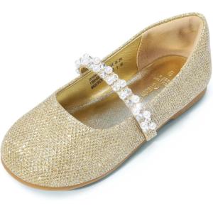 DREAM PAIRS Girls Mary Jane Dress Shoes Ballerina Flats for Wedding, Party (Toddler/Little Kid/Big Kid)(Gold/Glitter-t)