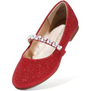DREAM PAIRS Girls Mary Jane Dress Shoes Ballerina Flats for Wedding, Party (Toddler/Little Kid/Big Kid)(Red/Glitter)