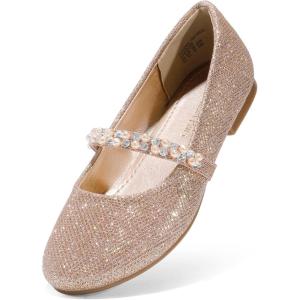 DREAM PAIRS Girls Mary Jane Dress Shoes Ballerina Flats for Wedding, Party (Toddler/Little Kid/Big Kid)(Rose/Gold/Glitter)