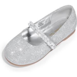 DREAM PAIRS Girls Mary Jane Dress Shoes Ballerina Flats for Wedding, Party (Toddler/Little Kid/Big Kid)(Silver/Glitter-t)