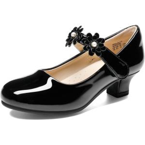 DREAM PAIRS Girls Mary Jane Dress Shoes Pumps Low Heels Flower Party Wedding Princess(Black)