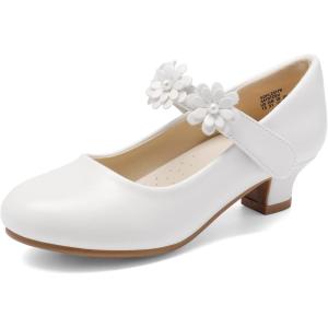DREAM PAIRS Girls Mary Jane Dress Shoes Pumps Low Heels Flower Party Wedding Princess(White)