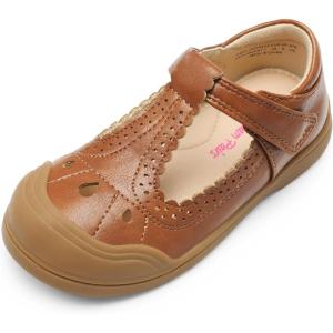 DREAM PAIRS Girls Mary Jane Dress Shoes School Uniform Toe-Protective T-Strap Ballet Flats Toddler Little Kid(Brown)