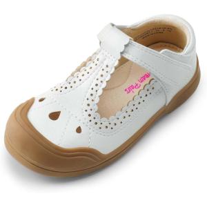 DREAM PAIRS Girls Mary Jane Dress Shoes School Uniform Toe-Protective T-Strap Ballet Flats Toddler Little Kid(White)