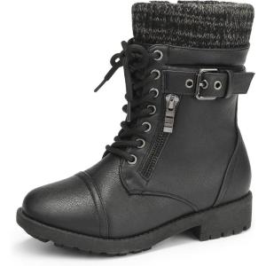 DREAM PAIRS Girl’s Mid Calf Combat Ankle Lace up Boots(Black)