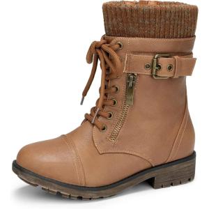 DREAM PAIRS Girl’s Mid Calf Combat Ankle Lace up Boots(Camel)