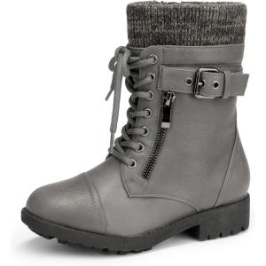 DREAM PAIRS Girl’s Mid Calf Combat Ankle Lace up Boots(Grey)