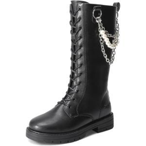 DREAM PAIRS Girls Riding Boots Knee High Side Zipper Mid Calf Shoes Little Kid/Big Kid(Black)