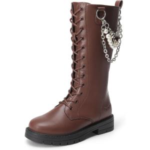 DREAM PAIRS Girls Riding Boots Knee High Side Zipper Mid Calf Shoes Little Kid/Big Kid(Dark Brown)