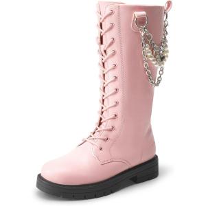 DREAM PAIRS Girls Riding Boots Knee High Side Zipper Mid Calf Shoes Little Kid/Big Kid(Pink)