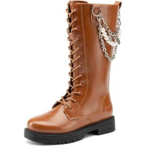 DREAM PAIRS Girls Riding Boots Knee High Side Zipper Mid Calf Shoes Little Kid/Big Kid(Tan)