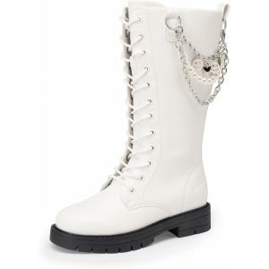 DREAM PAIRS Girls Riding Boots Knee High Side Zipper Mid Calf Shoes Little Kid/Big Kid(White)