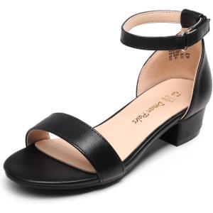 DREAM PAIRS Girls Sandals Low Heel Dress Pump Ankle Strap Interchangeable Bow Flower Wedding Party Shoes for Little Kid/Big Kid(Black)
