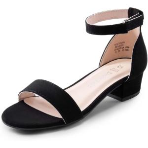 DREAM PAIRS Girls Sandals Low Heel Dress Pump Ankle Strap Interchangeable Bow Flower Wedding Party Shoes for Little Kid/Big Kid(Black-suede)