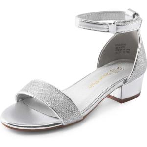 DREAM PAIRS Girls Sandals Low Heel Dress Pump Ankle Strap Interchangeable Bow Flower Wedding Party Shoes for Little Kid/Big Kid(Silver-glitter)