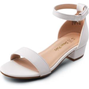DREAM PAIRS Girls Sandals Low Heel Dress Pump Ankle Strap Interchangeable Bow Flower Wedding Party Shoes for Little Kid/Big Kid(White)
