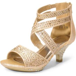 DREAM PAIRS Girls Sandals Low Heel Dress Pump Sandals(Gold)